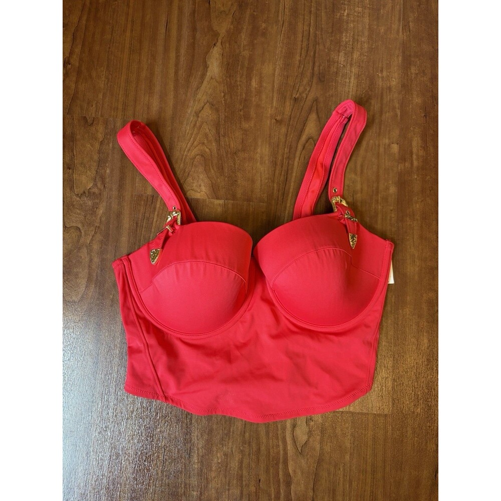 Victoria's Secret PINK Corset Buckle Bikini Top Red Pepper Large-DD